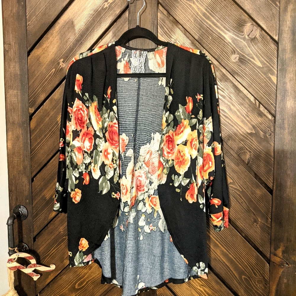 Black Floral shaw L